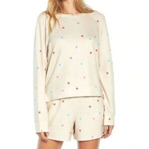 Wildfox Womens Relaxed Fit Super Soft Sweatshirt And Short Lounge Set L Oatmeal‎